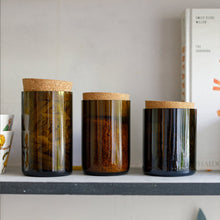 Load image into Gallery viewer, Green Glass Set of 3 Wine Bottle Jars