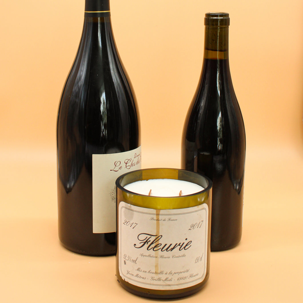 DOUBLE WICK Fleurie Yvon Métras | 100+hrs Magnum Wine Bottle Candle | Patchouli & Lavender