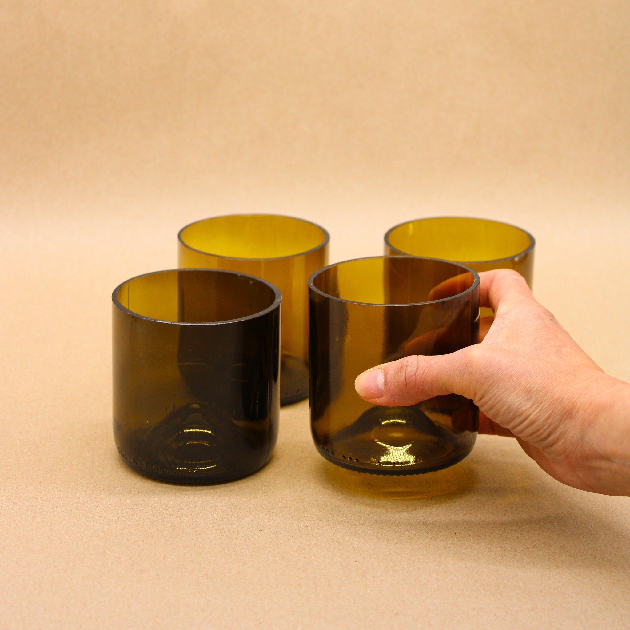 Green Repurposed Wine Bottle Glasses – Wax / Wine
